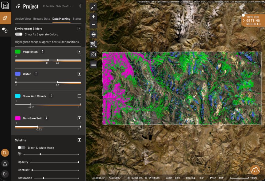 Data Masking, with the environment sliders and the surviving pixels on the map